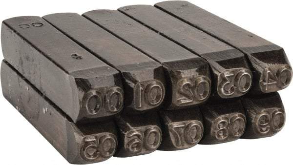 Made in USA - 10 Piece, 1/4" Character Steel Stamp Set - Double Digit Figures, Double Digits - Exact Tool & Supply
