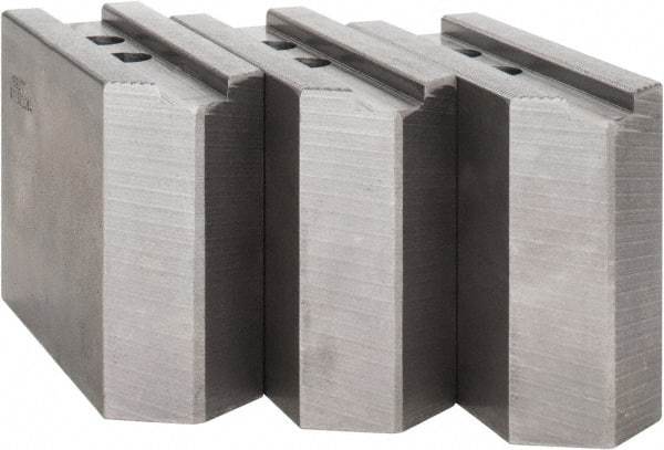 Abbott Workholding Products - 12" & Up Chuck Capacity, 1.5mm x 60° Serrated Attachment, Square Soft Lathe Chuck Jaw - 3 Jaws, Steel, 1.1811" Btw Mount Hole Ctrs, 5-1/2" Long x 2" Wide x 4" High, 0.8268" Groove, 0.6299" & 16mm Fastener - Exact Tool & Supply