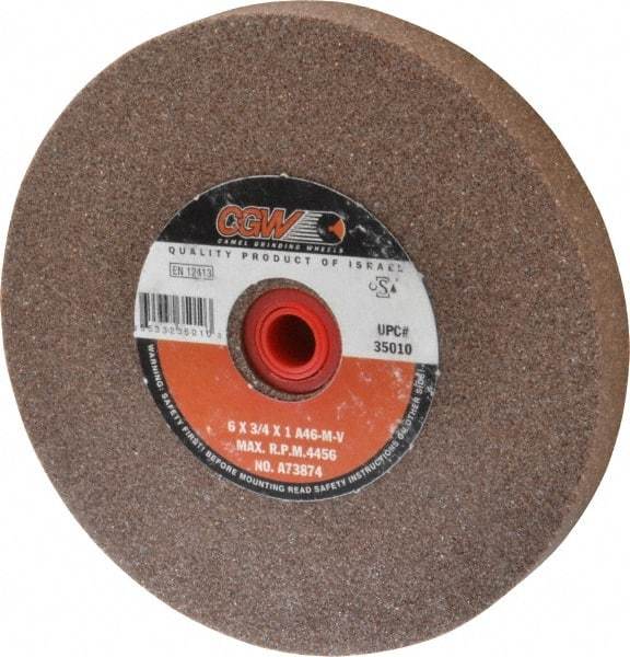 Camel Grinding Wheels - 46 Grit Aluminum Oxide Bench & Pedestal Grinding Wheel - 6" Diam x 1" Hole x 3/4" Thick, 4456 Max RPM, M Hardness, Coarse Grade , Vitrified Bond - Exact Tool & Supply