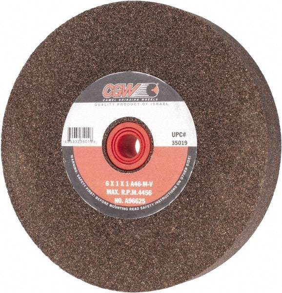 Camel Grinding Wheels - 46 Grit Aluminum Oxide Bench & Pedestal Grinding Wheel - 6" Diam x 1" Hole x 1" Thick, 4456 Max RPM, M Hardness, Coarse Grade , Vitrified Bond - Exact Tool & Supply