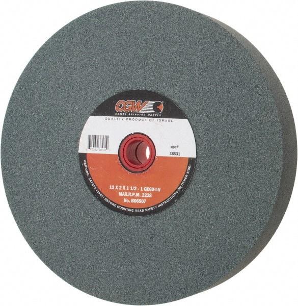 Camel Grinding Wheels - 60 Grit Silicon Carbide Bench & Pedestal Grinding Wheel - 12" Diam x 1-1/4" Hole x 2" Thick, 2220 Max RPM, I Hardness, Medium Grade , Vitrified Bond - Exact Tool & Supply