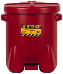 Eagle - 14 Gallon Capacity, Polyethylene Oily Waste Can - 18 Inch Long x 22 Inch Wide/Diameter x 21 Inch High, Red, Foot Operated, Approved FM - Exact Tool & Supply