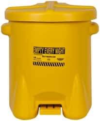 Eagle - 14 Gallon Capacity, Polyethylene Oily Waste Can - 18 Inch Long x 22 Inch Wide/Diameter x 21 Inch High, Yellow, Foot Operated, Approved FM - Exact Tool & Supply