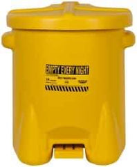 Eagle - 14 Gallon Capacity, Polyethylene Oily Waste Can - 18 Inch Long x 22 Inch Wide/Diameter x 21 Inch High, Yellow, Foot Operated, Approved FM - Exact Tool & Supply