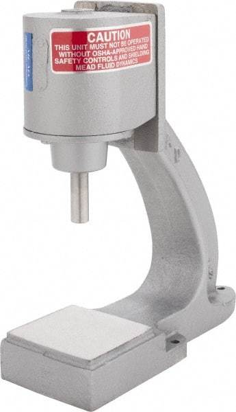 Mead - 1/2" Ram, 4-7/16" Throat Depth, 1/4 Ton Pneumatic Arbor Press - 4" Max Work Height x 3" Max Work Width, 3-1/4" Base Width x 9" Base Depth - Exact Tool & Supply