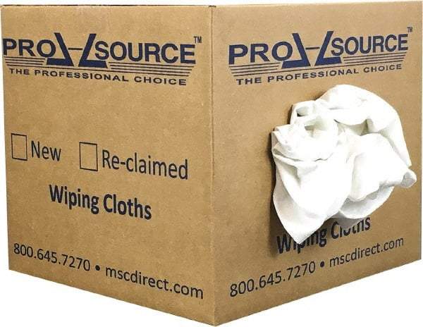 PRO-SOURCE - Virgin Cotton T-Shirt Rag - Lint-Free, White, 3 to 4 Pieces per Lb, Comes in Box - Exact Tool & Supply