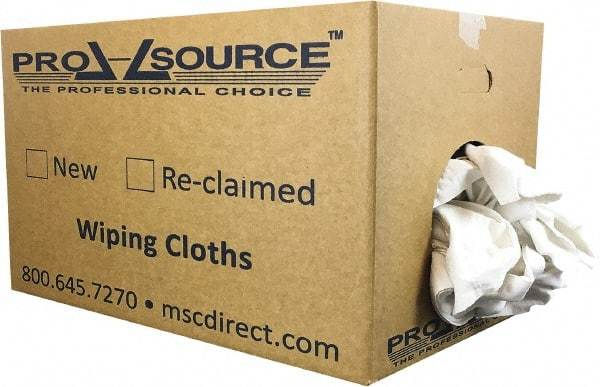 PRO-SOURCE - Virgin Cotton T-Shirt Rag - Lint-Free, White, 3 to 4 Pieces per Lb, Comes in Box - Exact Tool & Supply