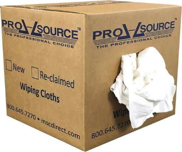 PRO-SOURCE - Reclaimed Cotton T-Shirt Rag - Low Lint, White, 3 to 4 Pieces per Lb, Comes in Box - Exact Tool & Supply