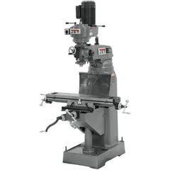 Jet - 7-7/8" Table Width x 35-3/4" Table Length, Step Pulley Control, 3 Phase Knee Milling Machine - R8 Spindle Taper, 1-1/2 hp - Exact Tool & Supply