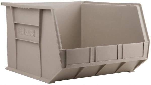 Akro-Mils - 75 Lb. Load Capacity, 18" Deep, Gray Polymer Hopper Stacking Bin - 11" High x 16-1/2" Wide x 18" Long - Exact Tool & Supply