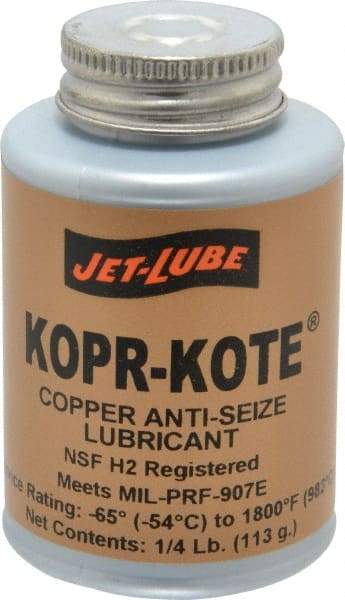 Jet-Lube - 0.25 Lb Can High Temperature Anti-Seize Lubricant - Copper/Graphite, -65 to 1,800°F, Copper/Bronze, Food Grade, Water Resistant - Exact Tool & Supply