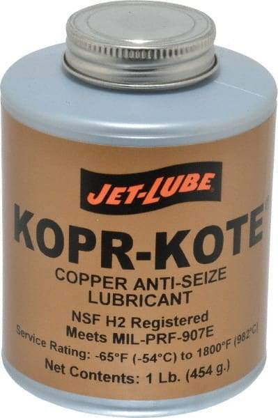 Jet-Lube - 1 Lb Can High Temperature Anti-Seize Lubricant - Copper/Graphite, -65 to 1,800°F, Copper/Bronze, Food Grade, Water Resistant - Exact Tool & Supply
