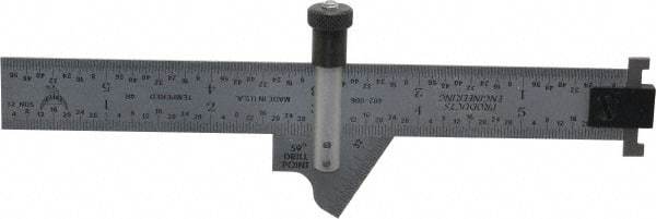 PEC Tools - 6 Inch Long Blade, 59° Bevel Angle, Steel Ruler Drill Point Gage - 1/64 -1/8 Inch Ruler Graduation, Removable Adjustable Ruler Hook, Depth Gage/Caliper, Hook Rule, Layout, Plain Rule and Try Square Function - Exact Tool & Supply