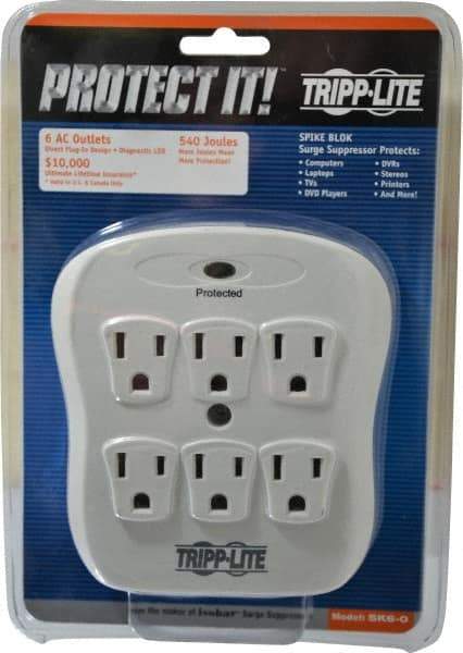Tripp-Lite - 6 Outlets, 120 Volts, 15 Amps, Power Outlet Strip - Direct Plug-in Mount, 5-15P NEMA Configuration, 4.8" Strip, UL1449 3rd Edition - Exact Tool & Supply
