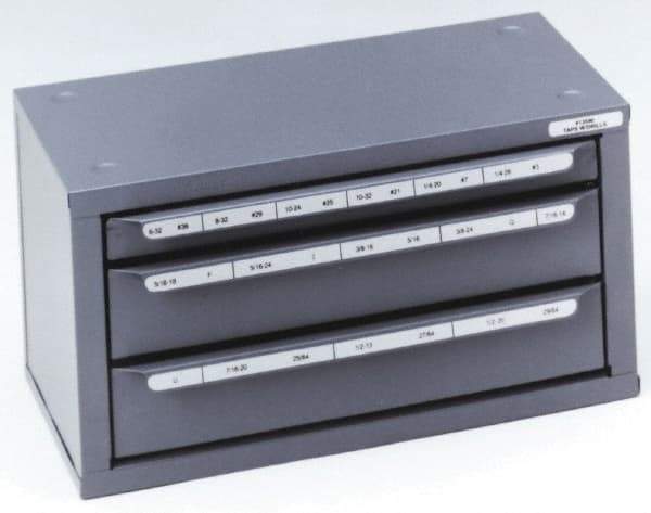 Huot - 3 Drawer, #6-32 to 1/2-20 Tap Storage - 14-5/8" Wide x 7-3/8" Deep x 7-3/4" High, Steel - Exact Tool & Supply
