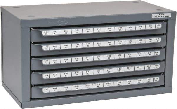 Huot - 5 Drawer, #2-56 to #12-28 Tap Storage - 14-5/8" Wide x 7-3/8" Deep x 7-3/4" High, Steel - Exact Tool & Supply
