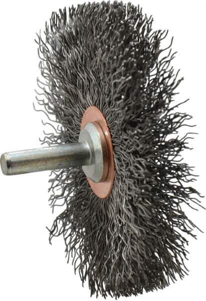 Anderson - 3" Brush Diam, Crimped, End Brush - 1/4" Diam Shank, 20,000 Max RPM - Exact Tool & Supply
