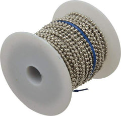 Made in USA - Number 6 Trade Size Brass Ball Chain - 0.127 Inch Ball Diameter, 25 Lbs. Tensile Strength, 100 Ft. Long , 69 Balls per Foot - Exact Tool & Supply