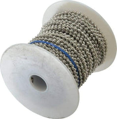 Made in USA - Number 6 Trade Size Steel Ball Chain - 0.127 Inch Ball Diameter, 25 Lbs. Tensile Strength, 100 Ft. Long , 69 Balls per Foot - Exact Tool & Supply