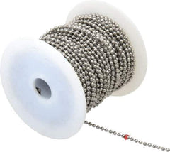 Made in USA - Number 6 Trade Size Stainless Steel Ball Chain - 0.127 Inch Ball Diameter, 45 Lbs. Tensile Strength, 100 Ft. Long , 72 Balls per Foot - Exact Tool & Supply