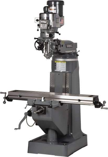Bridgeport - 9" Table Width x 49" Table Length, Variable Speed Pulley Control, 3 Phase Knee Milling Machine - R8 Spindle Taper, 2 hp - Exact Tool & Supply