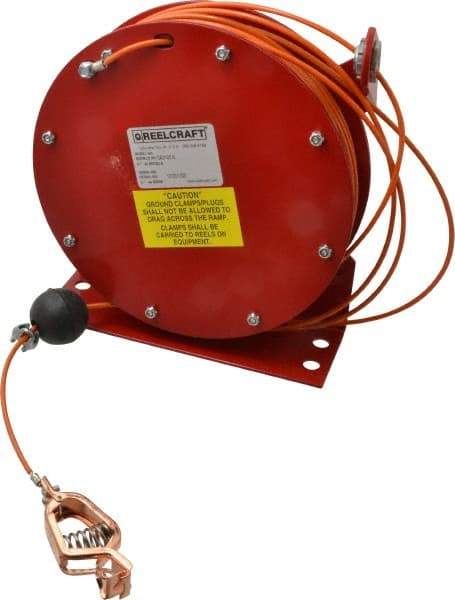 Reelcraft - 3/32 Inch x 100 Ft. Steel Stranded Cable Grounding Reel - Spring Driven Reel - Exact Tool & Supply