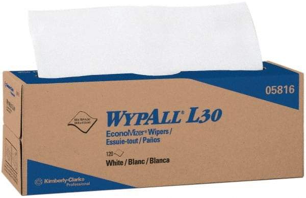 WypAll - L30 Dry General Purpose Wipes - Pop-Up, 9-3/4" x 16-3/8" Sheet Size, White - Exact Tool & Supply