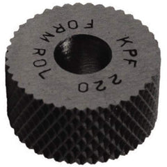 Made in USA - 1/2" Diam, 90° Tooth Angle, 20 TPI, Standard (Shape), Form Type High Speed Steel Female Diamond Knurl Wheel - 3/16" Face Width, 3/16" Hole, Circular Pitch, 30° Helix, Bright Finish, Series EP - Exact Tool & Supply