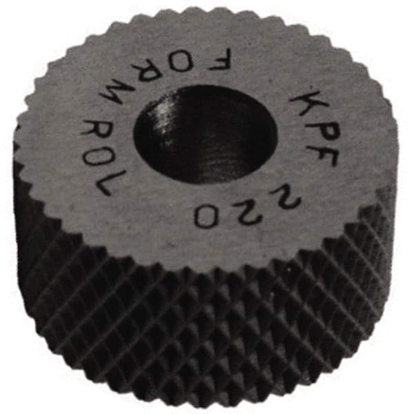 Made in USA - 1-1/4" Diam, 90° Tooth Angle, 30 TPI, Standard (Shape), Form Type High Speed Steel Female Diamond Knurl Wheel - 1/2" Face Width, 1/2" Hole, Circular Pitch, 30° Helix, Bright Finish, Series PH - Exact Tool & Supply
