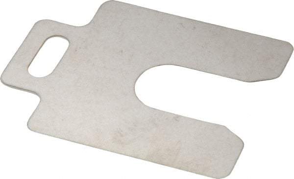 Made in USA - 20 Piece, 2 Inch Long x 2 Inch Wide x 0.012 Inch Thick, Slotted Shim Stock - Stainless Steel, 5/8 Inch Wide Slot - Exact Tool & Supply