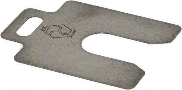 Made in USA - 20 Piece, 2 Inch Long x 2 Inch Wide x 0.02 Inch Thick, Slotted Shim Stock - Stainless Steel, 5/8 Inch Wide Slot - Exact Tool & Supply