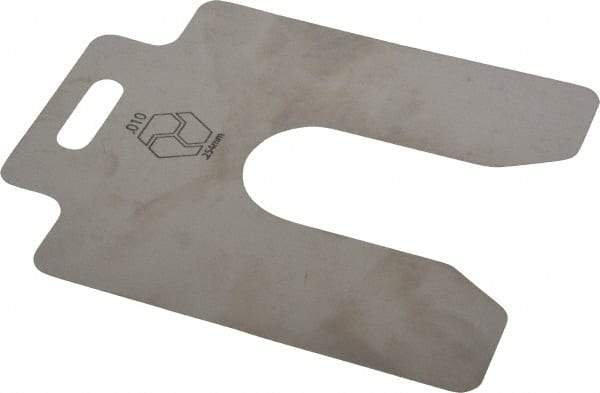 Made in USA - 20 Piece, 4 Inch Long x 4 Inch Wide x 0.01 Inch Thick, Slotted Shim Stock - Stainless Steel, 1-1/4 Inch Wide Slot - Exact Tool & Supply