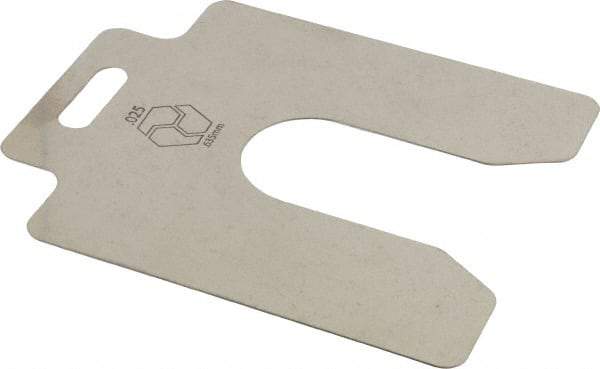 Made in USA - 20 Piece, 4 Inch Long x 4 Inch Wide x 0.025 Inch Thick, Slotted Shim Stock - Stainless Steel, 1-1/4 Inch Wide Slot - Exact Tool & Supply