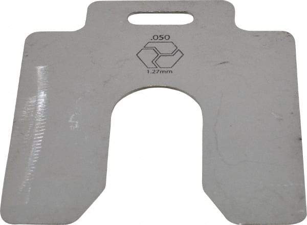 Made in USA - 10 Piece, 4 Inch Long x 4 Inch Wide x 0.05 Inch Thick, Slotted Shim Stock - Stainless Steel, 1-1/4 Inch Wide Slot - Exact Tool & Supply