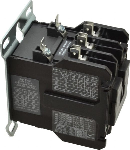 Eaton Cutler-Hammer - 3 Pole, 25 Amp Inductive Load, 110 to 120 Coil VAC at 50/60 Hz, Nonreversible Definite Purpose Contactor - Exact Tool & Supply