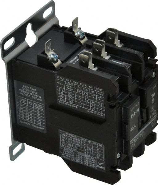 Eaton Cutler-Hammer - 3 Pole, 40 Amp Inductive Load, 110 to 120 Coil VAC at 50/60 Hz, Nonreversible Definite Purpose Contactor - Exact Tool & Supply