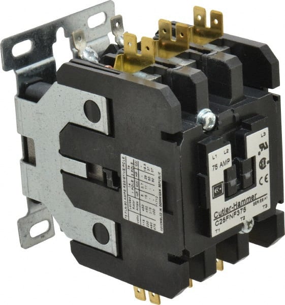 Eaton Cutler-Hammer - 3 Pole, 75 Amp Inductive Load, 110 to 120 Coil VAC at 50/60 Hz, Nonreversible Definite Purpose Contactor - Exact Tool & Supply