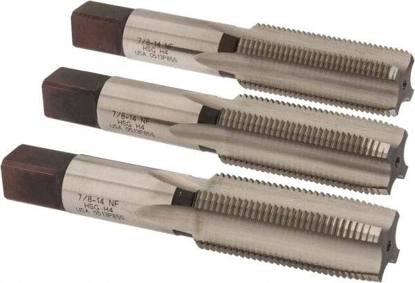Hertel - 7/8-14 UNF, 4 Flute, Bottoming, Plug & Taper, Bright Finish, High Speed Steel Tap Set - 4-11/16" OAL, 2B/3B Class of Fit - Exact Tool & Supply