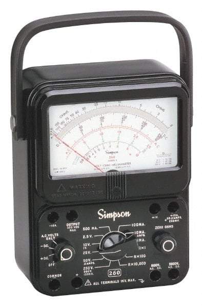 Simpson Electric - 12389, 1,000 VAC/VDC, Analog Manual Ranging Multimeter - 20 mOhm, Measures Voltage, Current, Resistance - Exact Tool & Supply