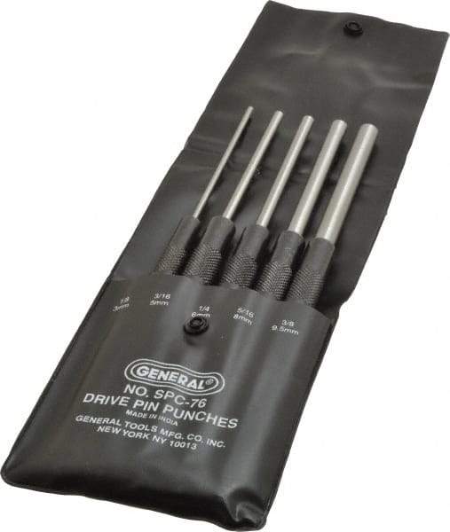 General - 5 Piece, 1/8 to 3/8", Pin Punch Set - Comes in Vinyl Case - Exact Tool & Supply