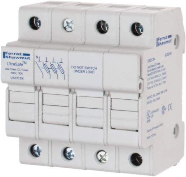 Ferraz Shawmut - 3 Pole, 600 VAC/VDC, 30 Amp, DIN Rail Mount Fuse Holder - Compatible with CC Class, 2.07 Inch Wide Fuse - Exact Tool & Supply