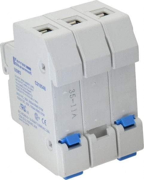 Ferraz Shawmut - 3 Pole, 1000 VDC and 800 VAC, 30 Amp, DIN Rail Mount Fuse Holder - Compatible with CC Class, 1-1/2 Inch Long x 2.07 Inch Wide and 13/32 Inch Diameter Fuse - Exact Tool & Supply