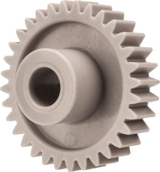 Made in USA - 20 Pitch, 1.6" Pitch Diam, 1.7" OD, 32 Tooth Spur Gear - 3/8" Face Width, 3/8" Bore Diam, 47/64" Hub Diam, 20° Pressure Angle, Acetal - Exact Tool & Supply