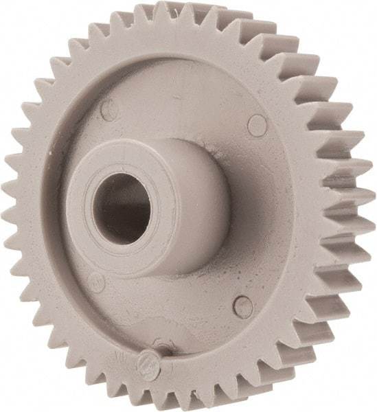 Made in USA - 20 Pitch, 2.1" Pitch Diam, 2.2" OD, 42 Tooth Spur Gear - 3/8" Face Width, 3/8" Bore Diam, 47/64" Hub Diam, 20° Pressure Angle, Acetal - Exact Tool & Supply
