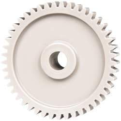 Made in USA - 20 Pitch, 2-1/4" Pitch Diam, 2.35" OD, 45 Tooth Spur Gear - 3/8" Face Width, 3/8" Bore Diam, 47/64" Hub Diam, 20° Pressure Angle, Acetal - Exact Tool & Supply