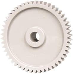 Made in USA - 20 Pitch, 2-1/2" Pitch Diam, 2.6" OD, 50 Tooth Spur Gear - 3/8" Face Width, 3/8" Bore Diam, 3/4" Hub Diam, 20° Pressure Angle, Acetal - Exact Tool & Supply