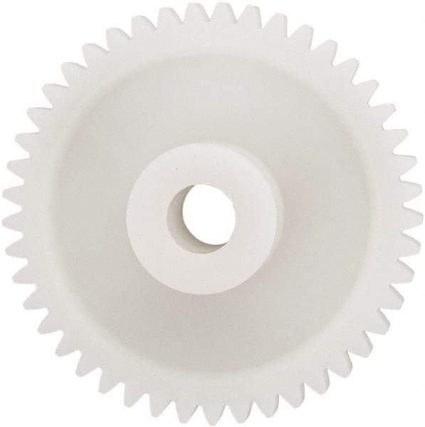Made in USA - 24 Pitch, 1-7/8" Pitch Diam, 1.958" OD, 45 Tooth Spur Gear - 1/4" Face Width, 5/16" Bore Diam, 43/64" Hub Diam, 20° Pressure Angle, Acetal - Exact Tool & Supply