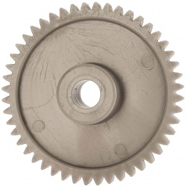 Made in USA - 48 Pitch, 2" Pitch Diam, 2.083" OD, 48 Tooth Spur Gear - 1/4" Face Width, 5/16" Bore Diam, 43/64" Hub Diam, 20° Pressure Angle, Acetal - Exact Tool & Supply