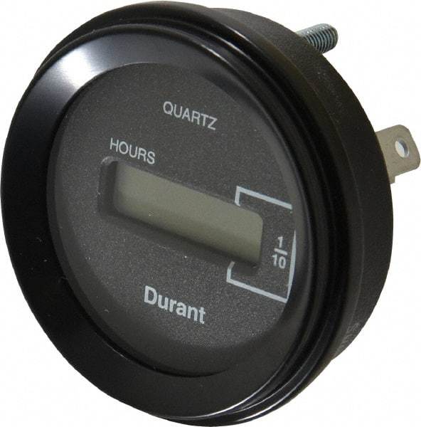 Durant - Supertwist LCD Display Hour Meter - 58.4mm High, 12VDC-60VAC Voltage, Solid State Hourmeter Round - Exact Tool & Supply