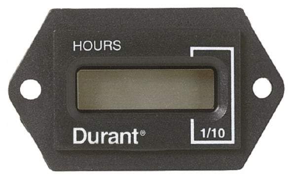 Durant - Supertwist LCD Display Hour Meter - 31.1mm High, 12VDC-60VAC Voltage, Solid State Hourmeter Rectangular - Exact Tool & Supply